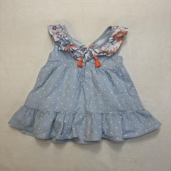 Tahari 3T Blue + White Striped Pinafore Toddler Dress Polka Dots Floral Ruffles - Picture 3 of 7